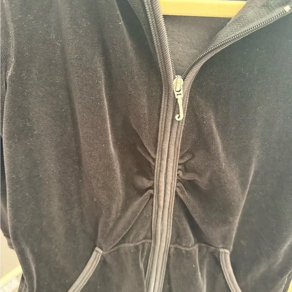 Juicy Couture Vintage Velour Black Velvet Lace Trim Tracksuit Jacket - Picture 5 of 11